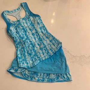Blue and hot pink tennis skirt and tank set